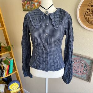 blue plaid collared top 🐈‍⬛